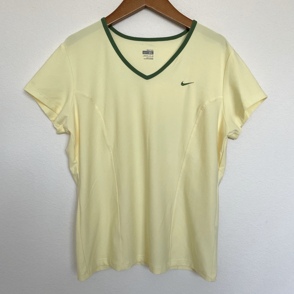 NIKE SPORT women’s t-shirt tennis training yellow green short top v-neck